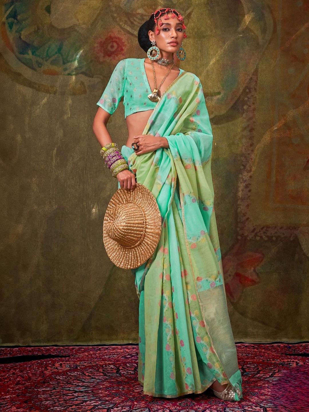 

DEVATITHI Woven Design Zari Weaving Saree, Sea green