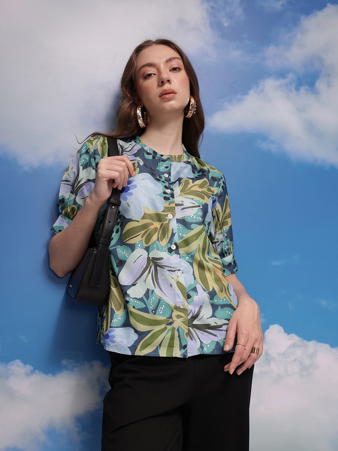 

CORSICA Floral Printed Shirt Style Top, Blue