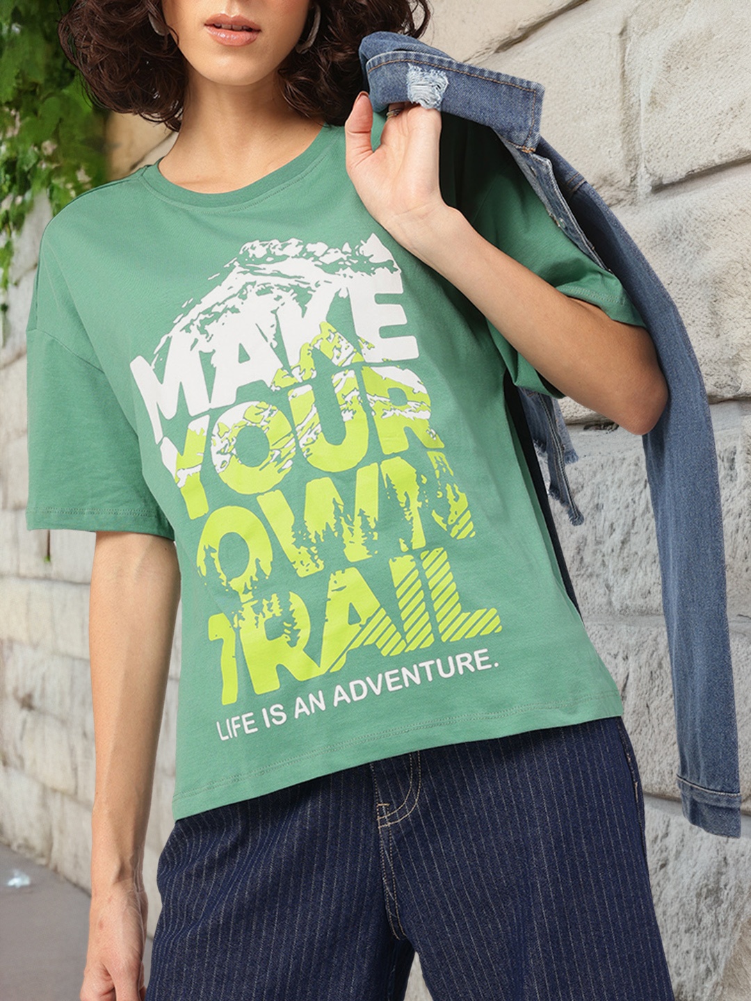 

DressBerry Typo Treat Printed Graphic Tee, Green