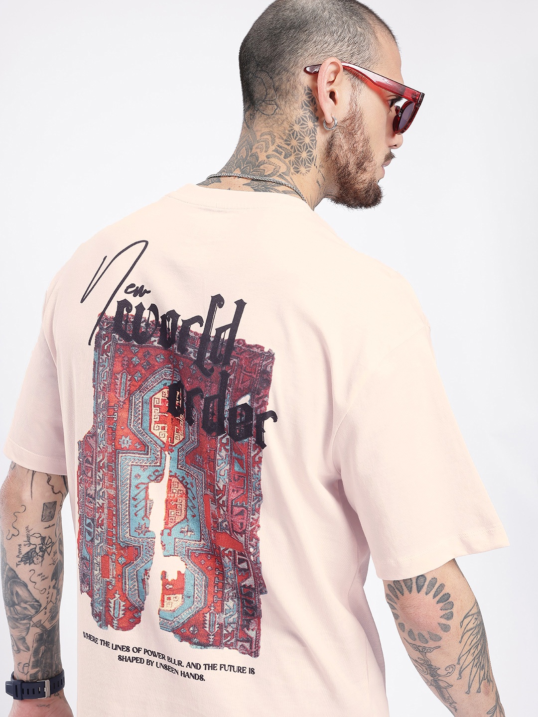 

glitchez Urban Enchantment Printed Oversized T-shirt, Peach