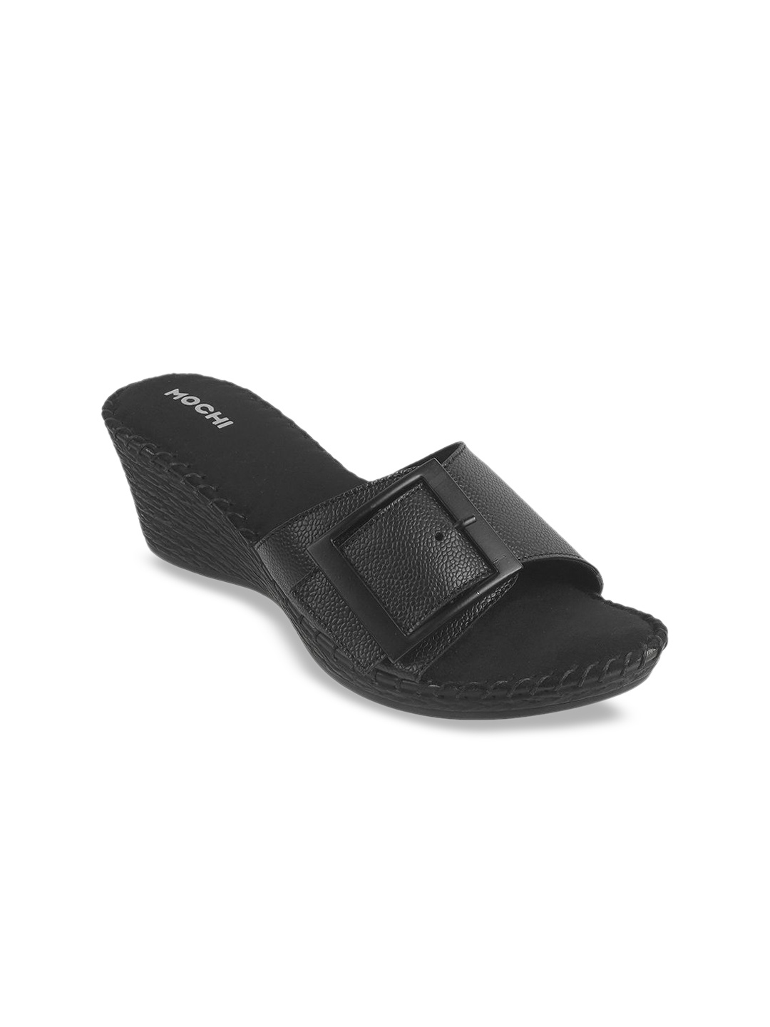 

Mochi Wedge Mules with Buckles, Black