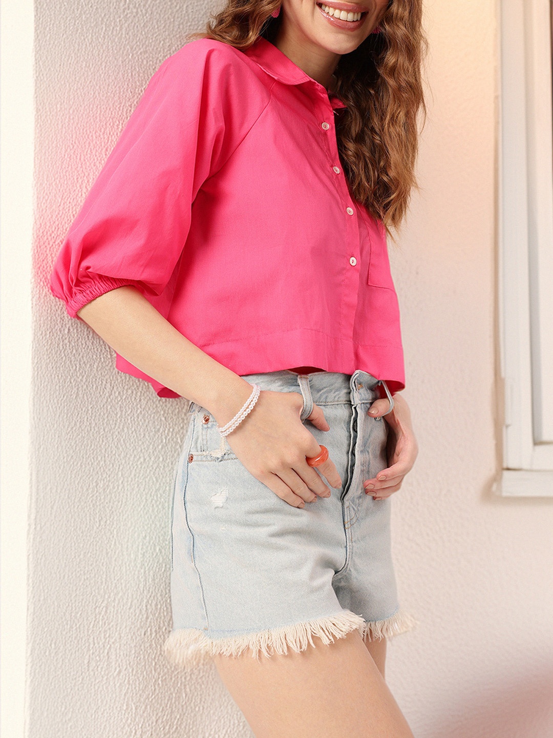 

Holiday Sweet & Stylish Chic Crop Boxy Shirt, Pink