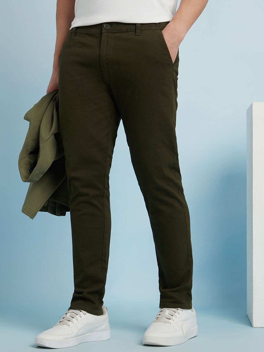 

Dennis Lingo Men Relaxed straight fit Chinos Trousers, Olive