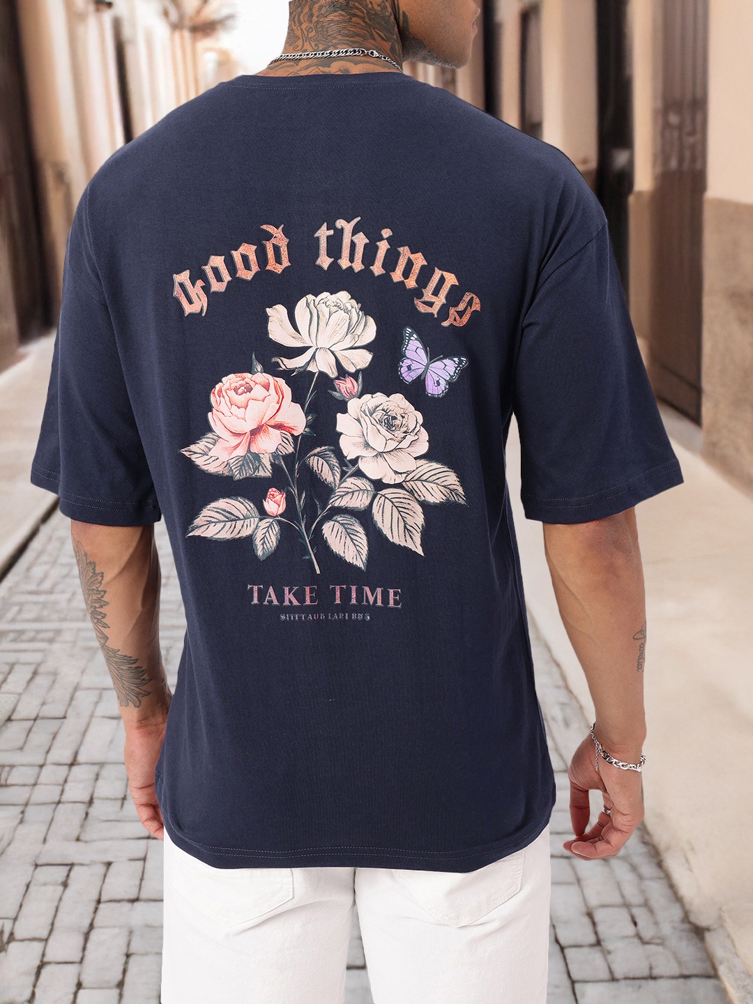 

Kook N Keech Rebellious Takes Time Printed Oversized T-shirt, Navy blue