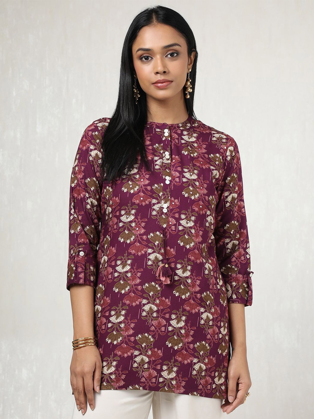 

Soch Mandarin Collar Printed Tunic, Purple