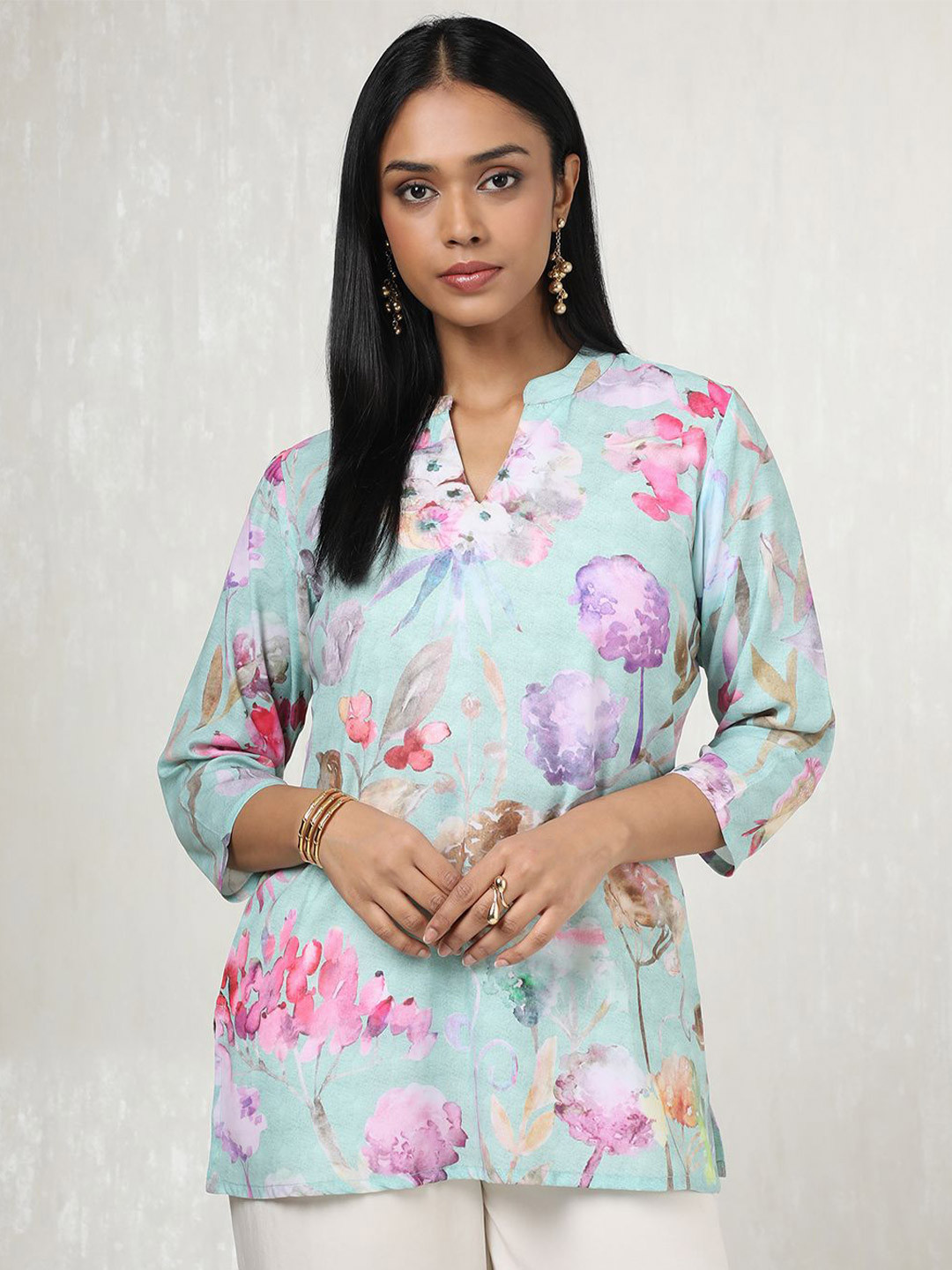 

Soch Mandarin Collar Printed Tunic, Green