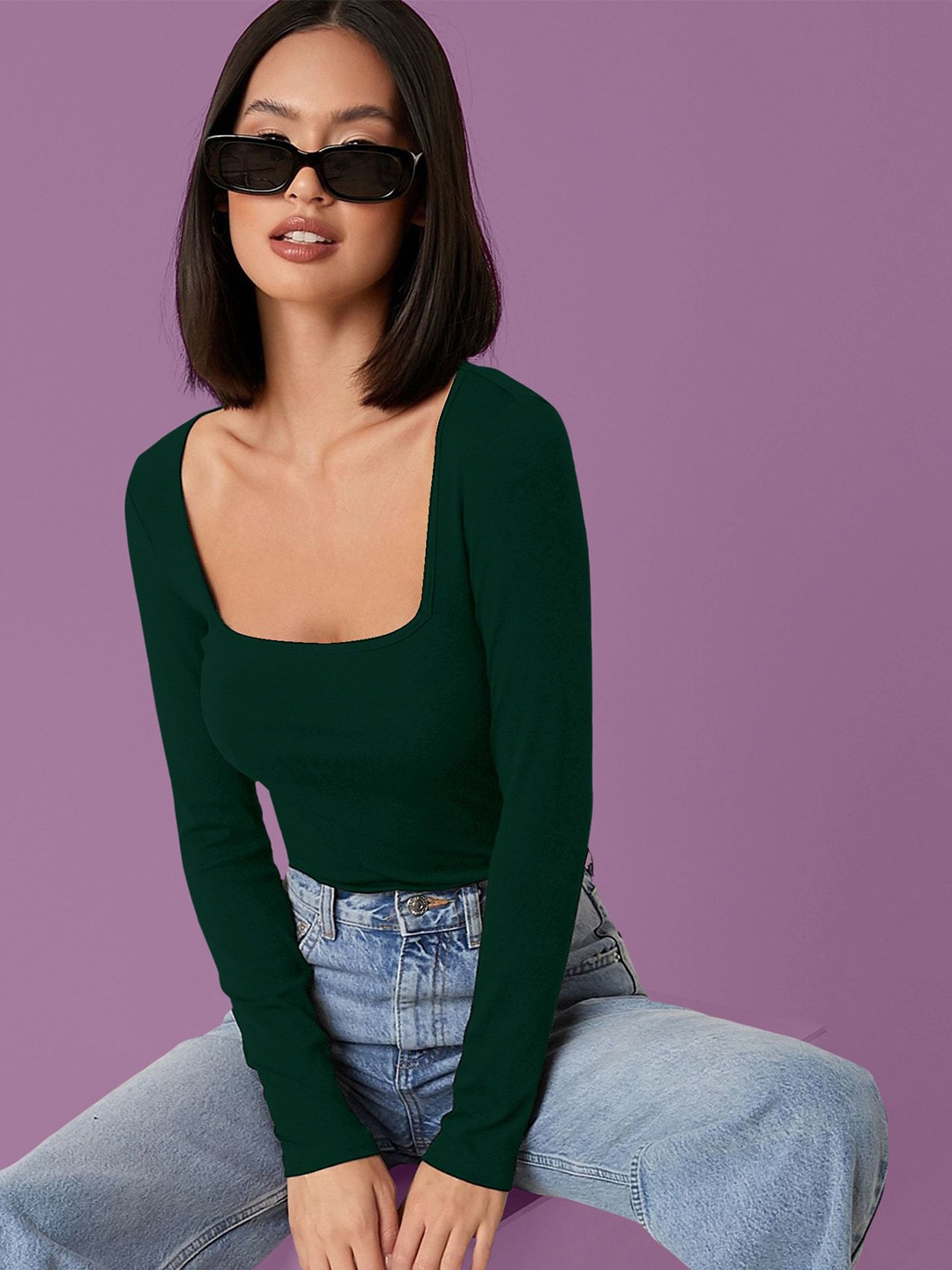 

Dream Beauty Fashion Women Square Neck Fitted Top, Green