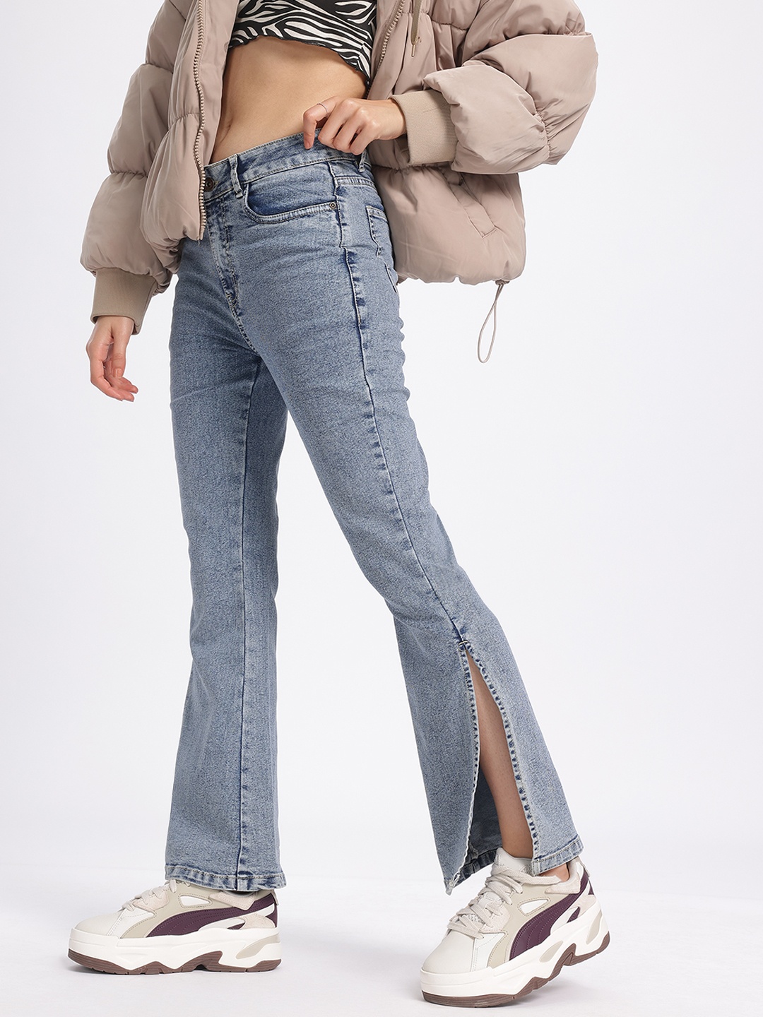 

glitchez Women Elevated Essentials Skinny Flared Jeans, Blue