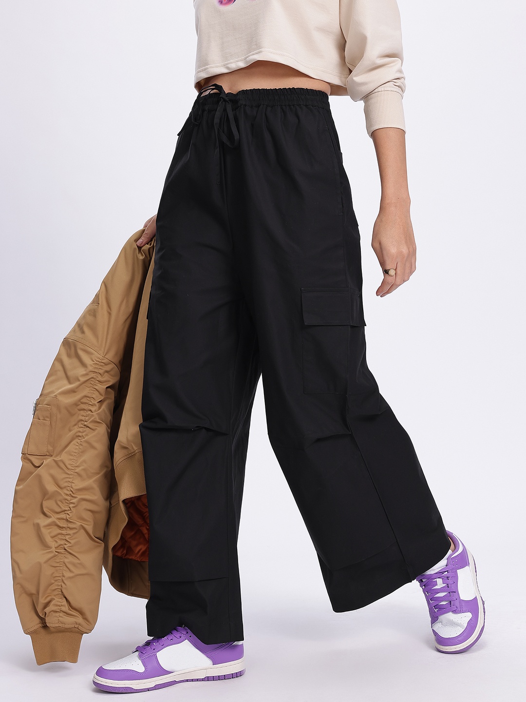 

glitchez Women Street Ease Loose Fit Cargo-Style Trousers, Black
