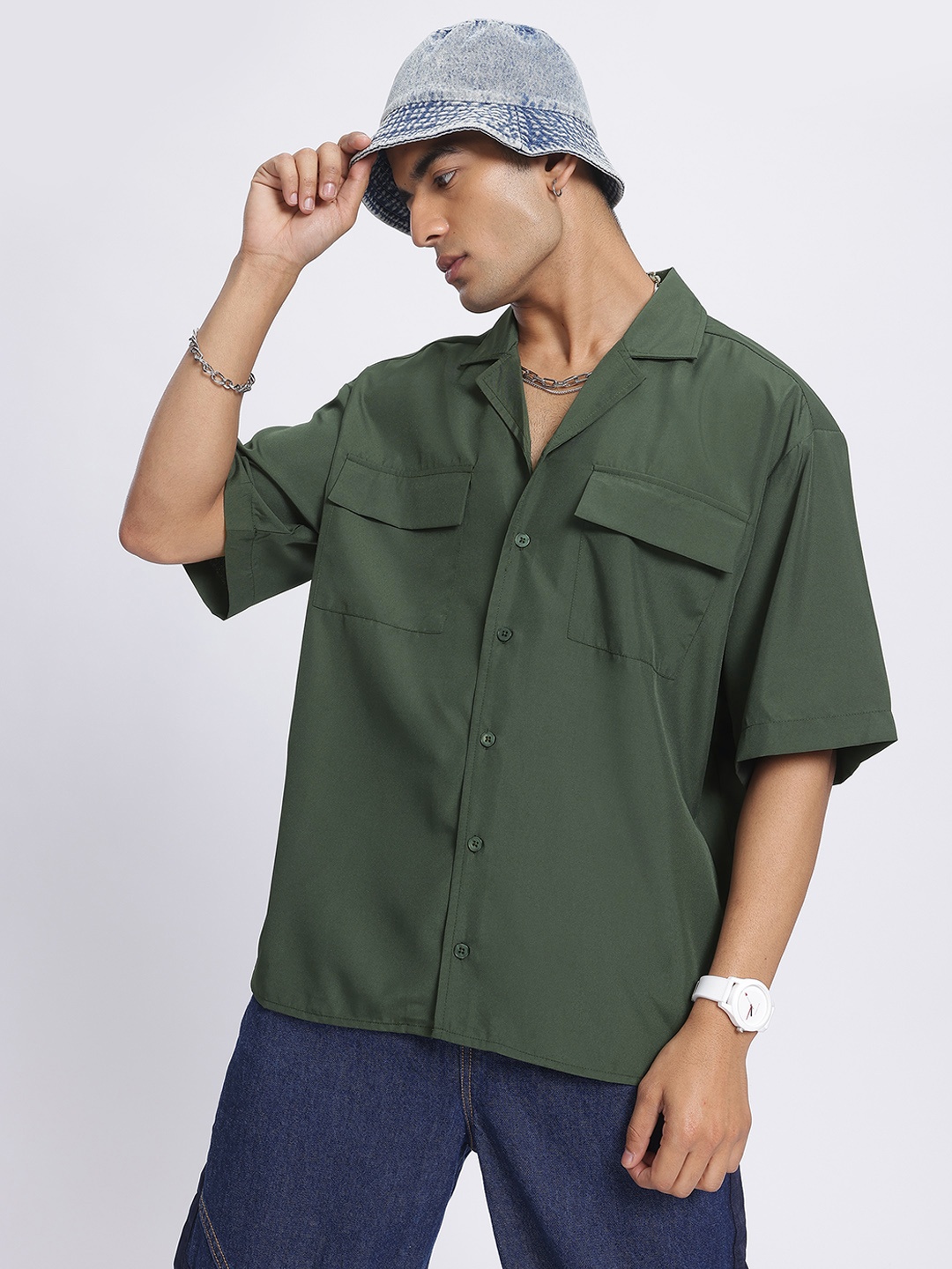 

glitchez Everyday Oversized Casual Shirt, Green