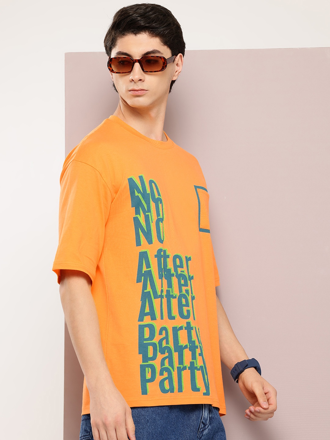 

Kook N Keech Typography Pure Cotton Oversized T-shirt with Pocket Detail, Orange
