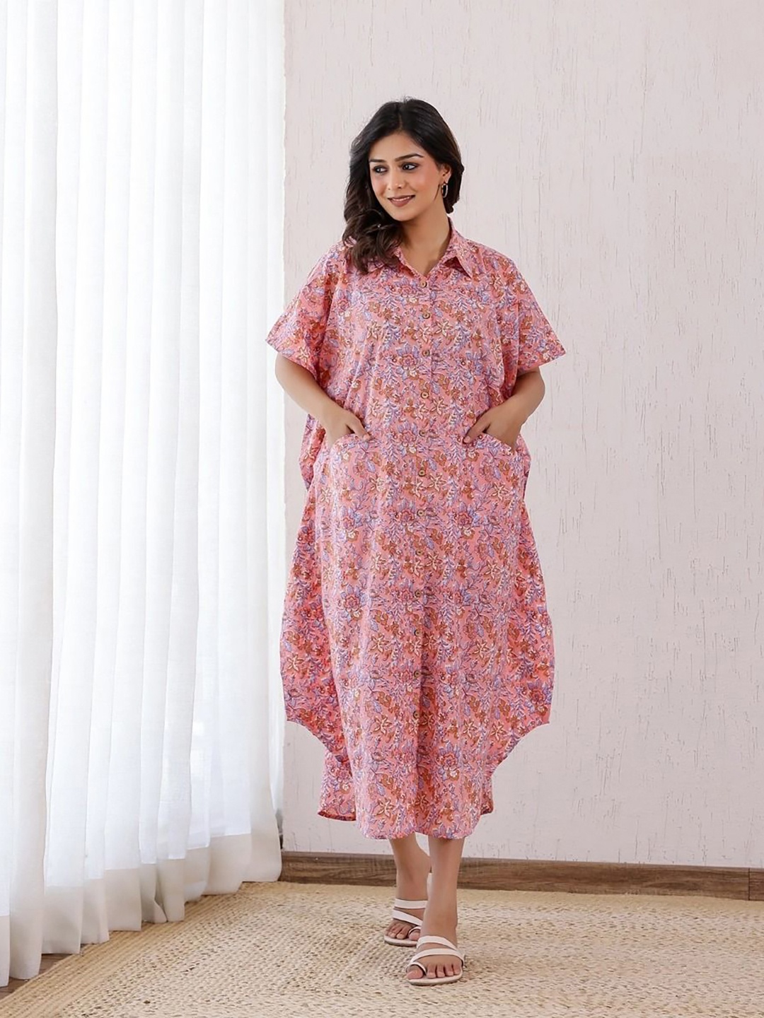 

Vivika Printed Cotton Midi Shirt Dress, Pink