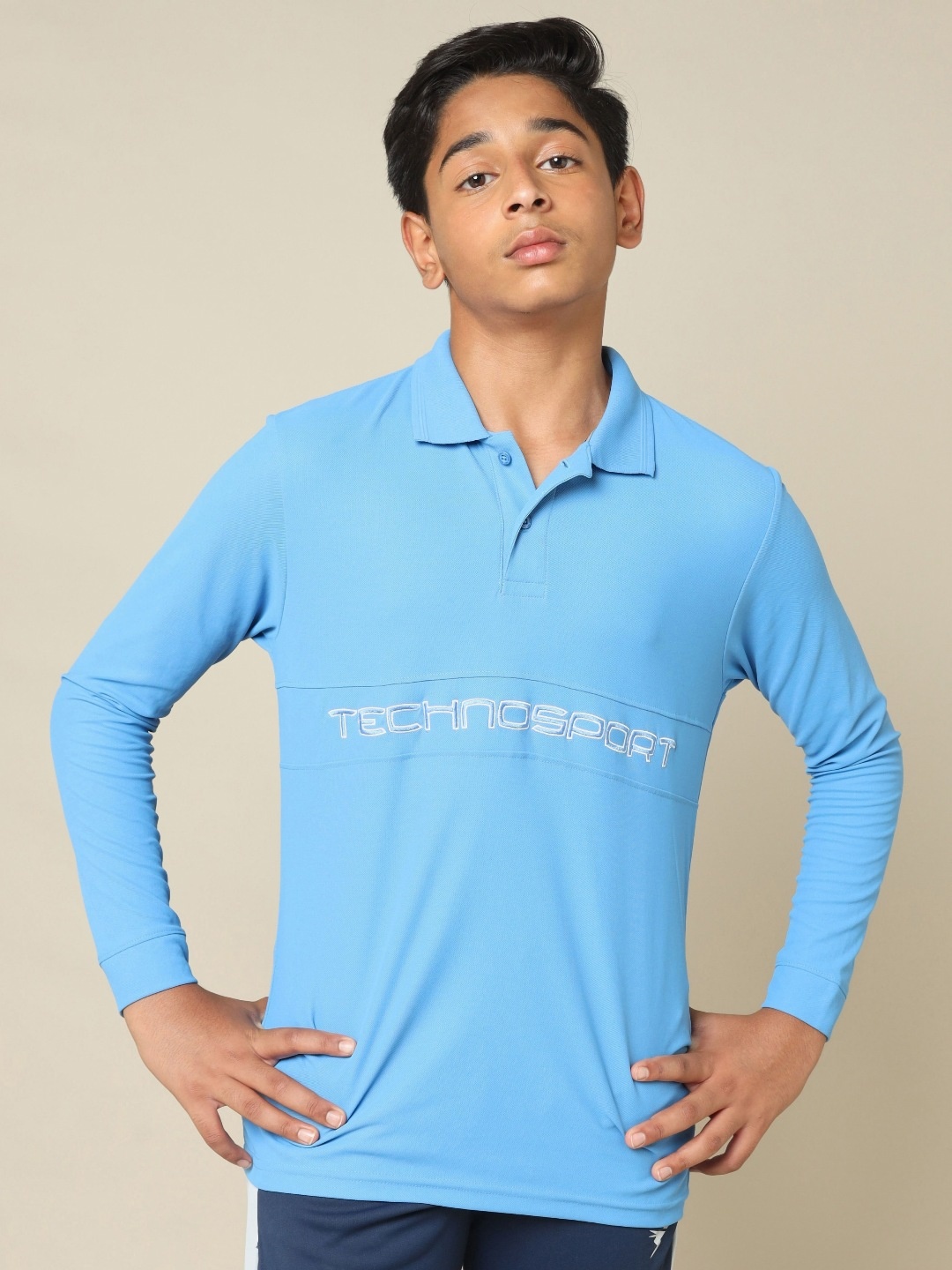 

Technosport Boys Typography Printed Polo Collar Pockets Slim Fit T-shirt, Blue