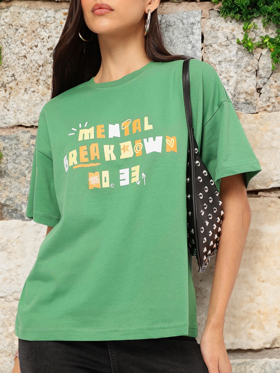 

DressBerry Whimsical Groove Typography Relaxed Fit T-shirt, Green