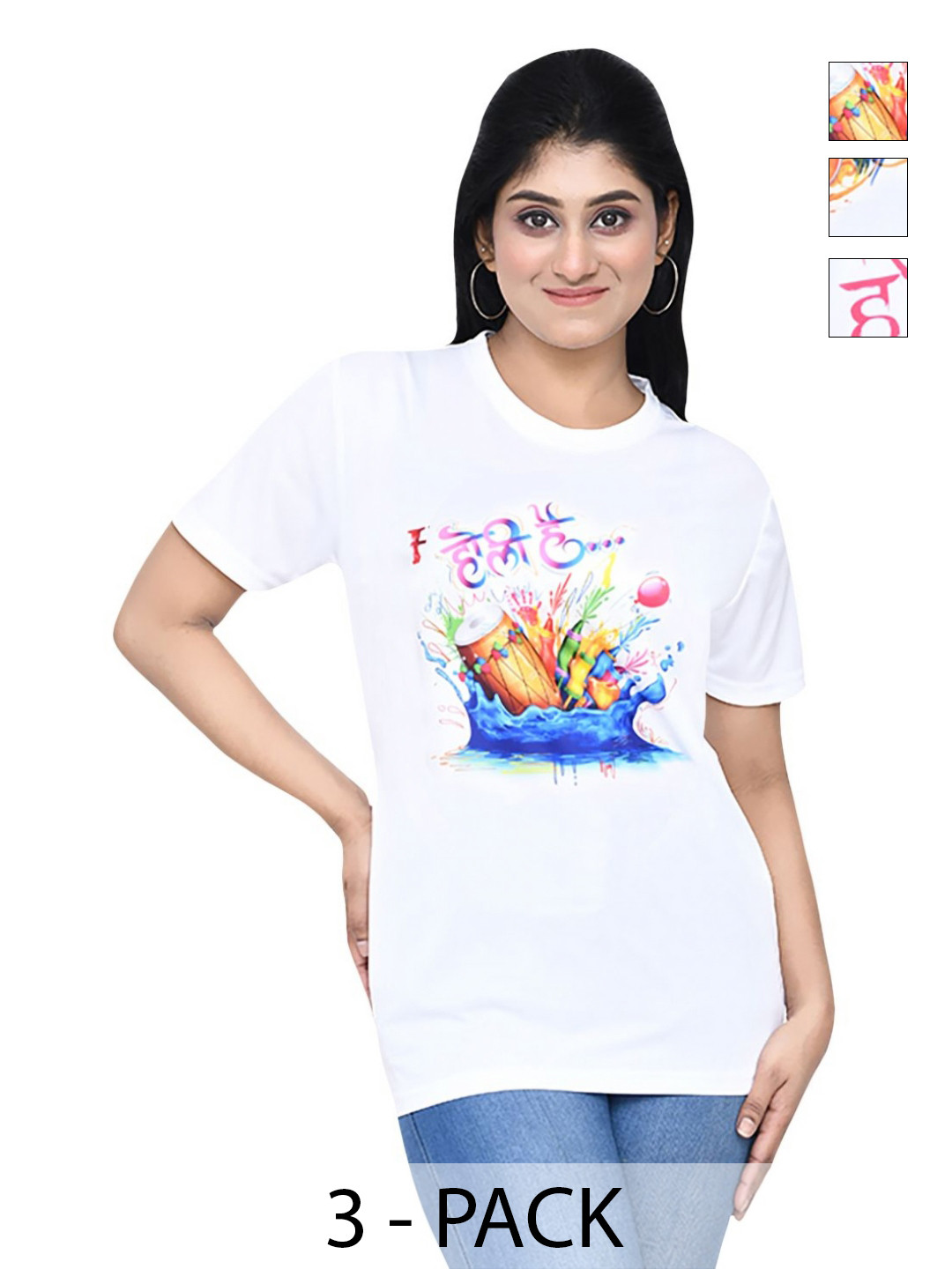 

RAPL Women 3 Printed Applique T-shirt, White