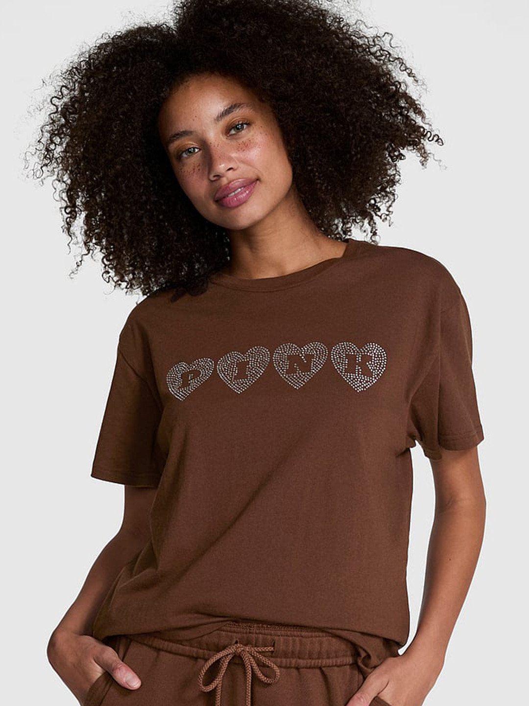 

Victoria's Secret Women Tribal Extended Sleeves Raw Edge T-shirt, Brown