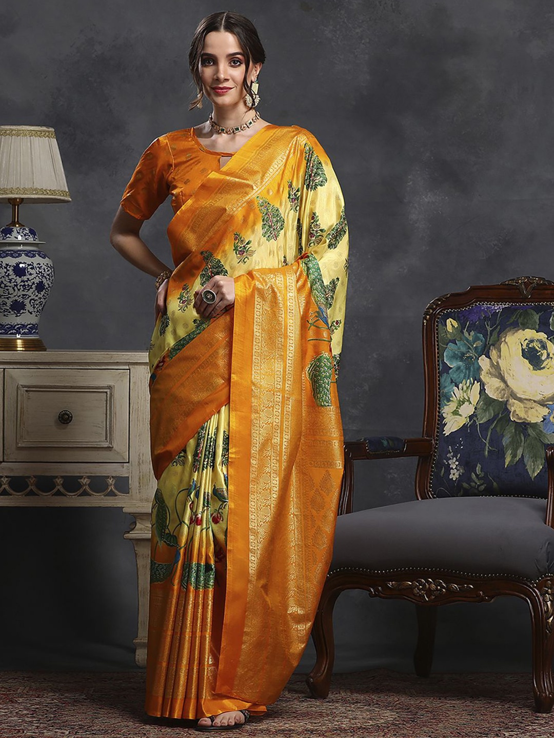 

Anouk Rustic Woven Design Zari Silk Blend Designer Bagh Saree, Yellow