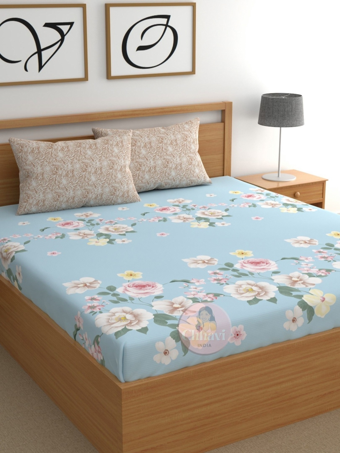 

CHHAVI INDIA Blue & Pink Printed 210 TC Microfiber King Bedsheet Set 2.75 m x 2.50 m