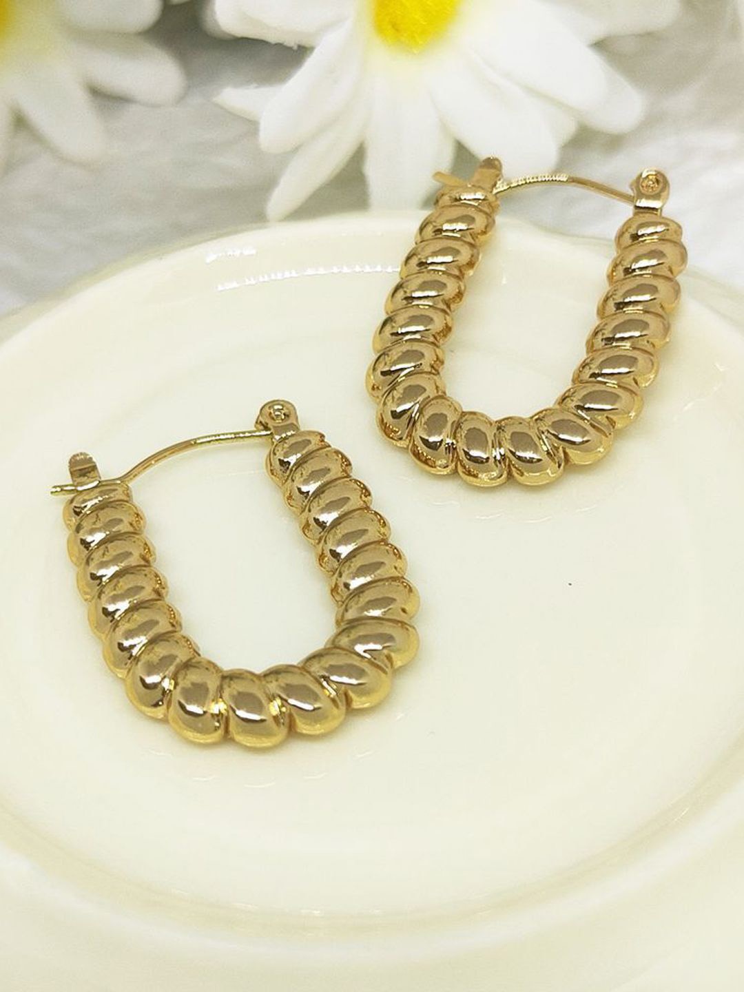 

VAGHBHATT Stainless Steel Gold Plated U-Shaped Twisted Hoop Earrings