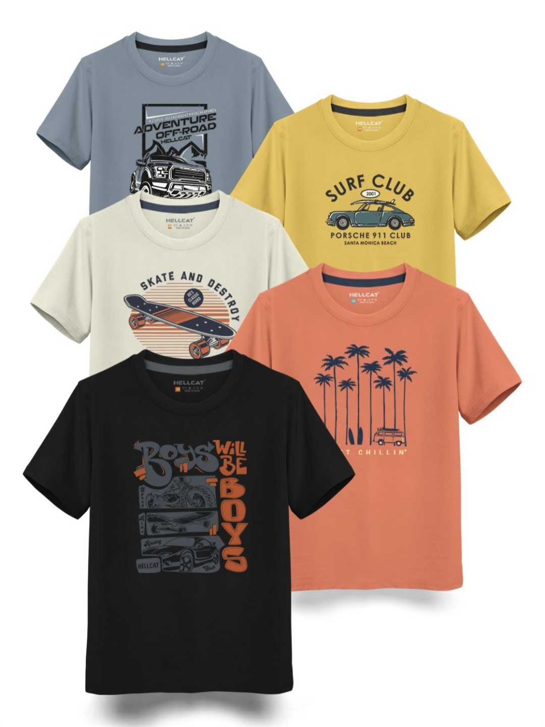 

HELLCAT Boys Typography 5 Printed T-shirt, Mustard