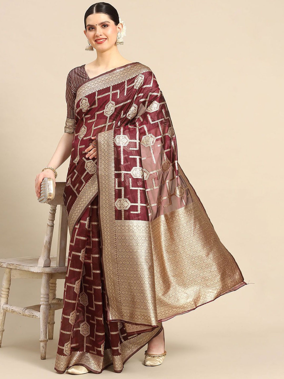 

Mitera Ethnic Motifs Zari Organza Banarasi Saree, Purple