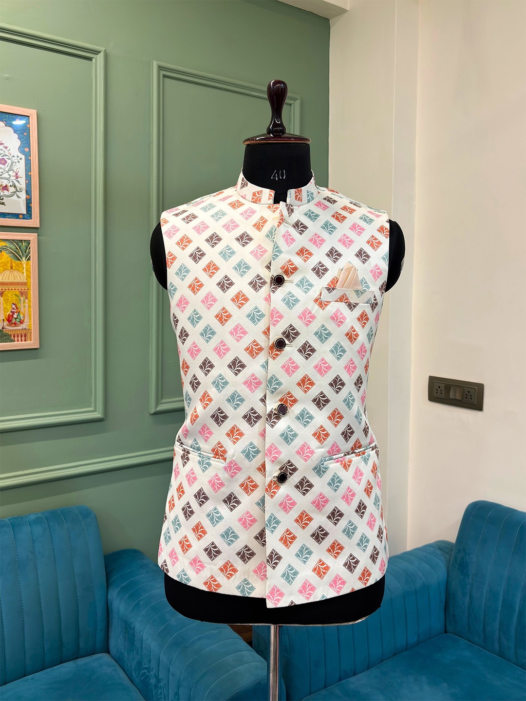 

JAIPURI CROWN Men Festive Wear Printed Nehru Jacket, White