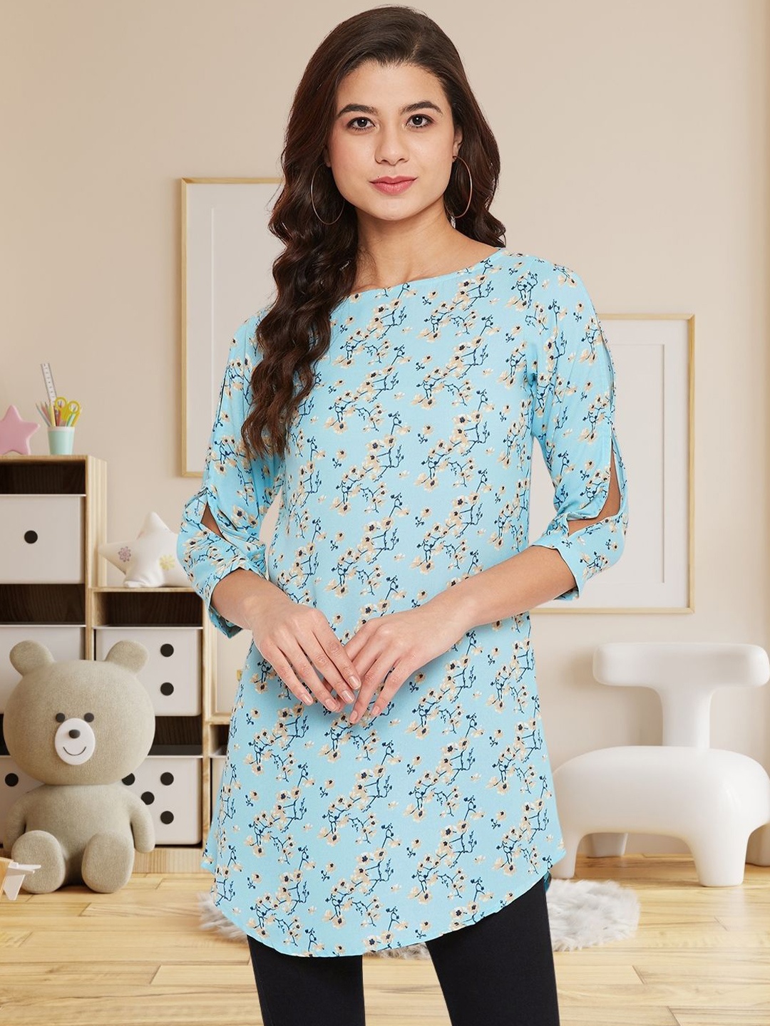 

DressBerry Floral Print Georgette Top, Blue