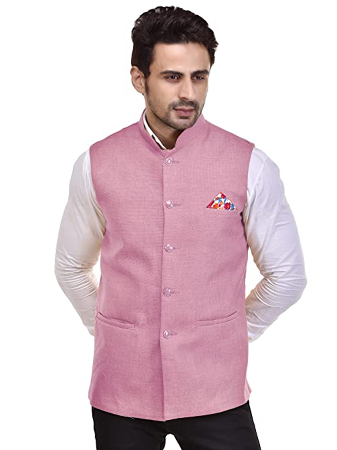 

Seetoo Woven Design Nehru Jackets, Pink