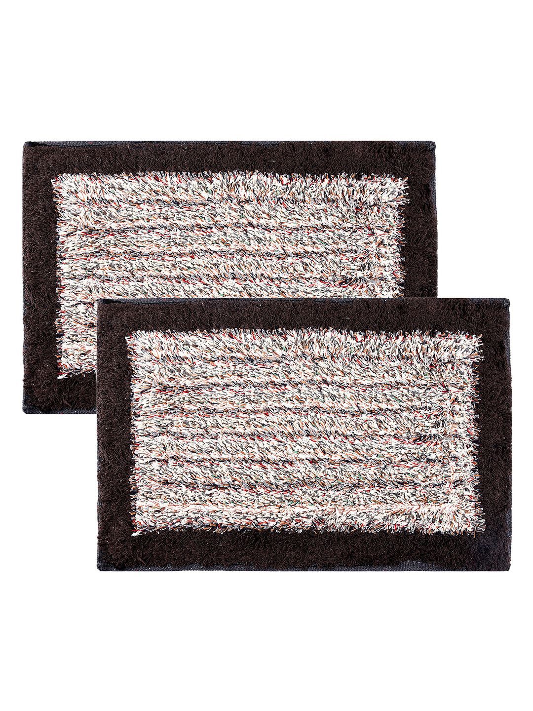 

Kuber Industries Brown & White 2 Pieces Rectangular Stain Resistant Dust Trapper Doormat