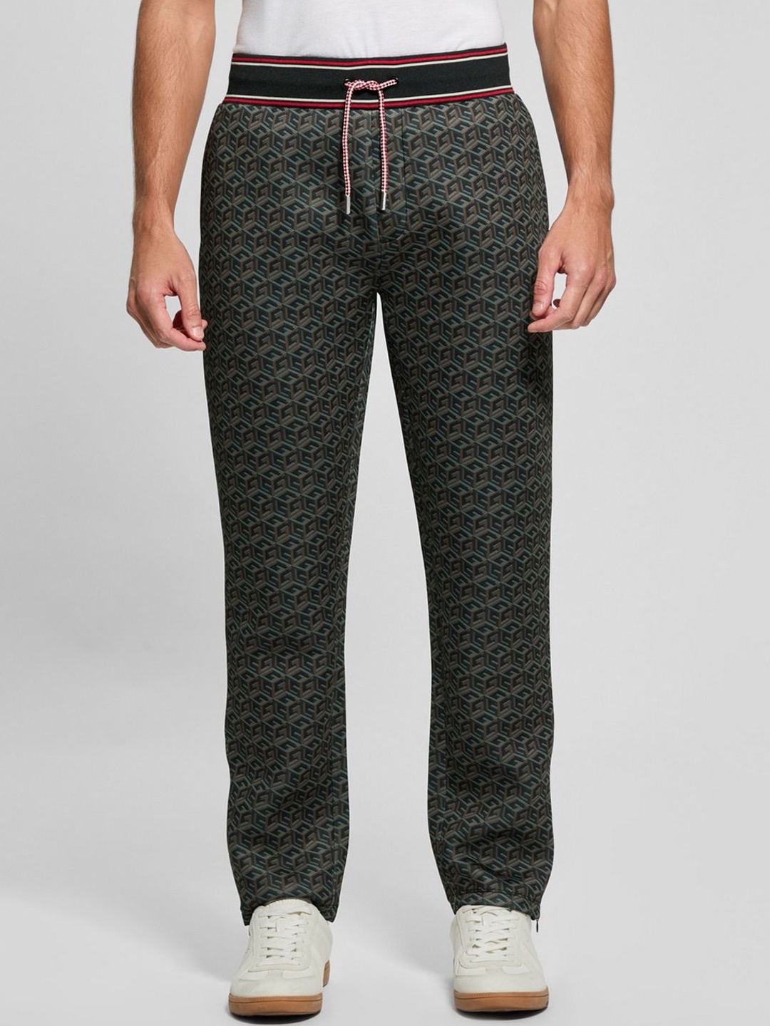 

Guess Men Printed Mid Rise Rolph Track Pants, Brown