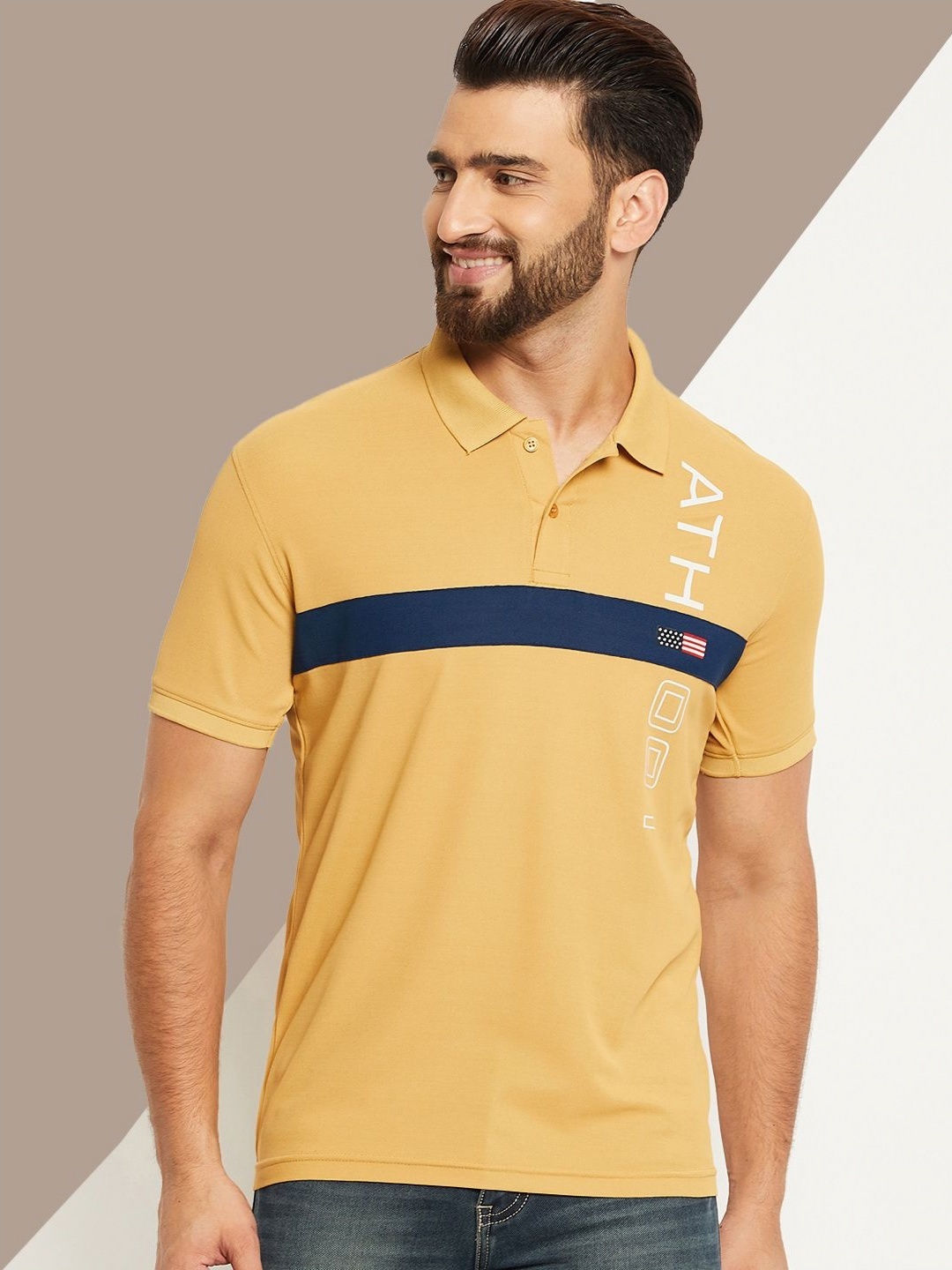 

OGEN Men Colourblocked Polo Collar Pockets T-shirt, Mustard