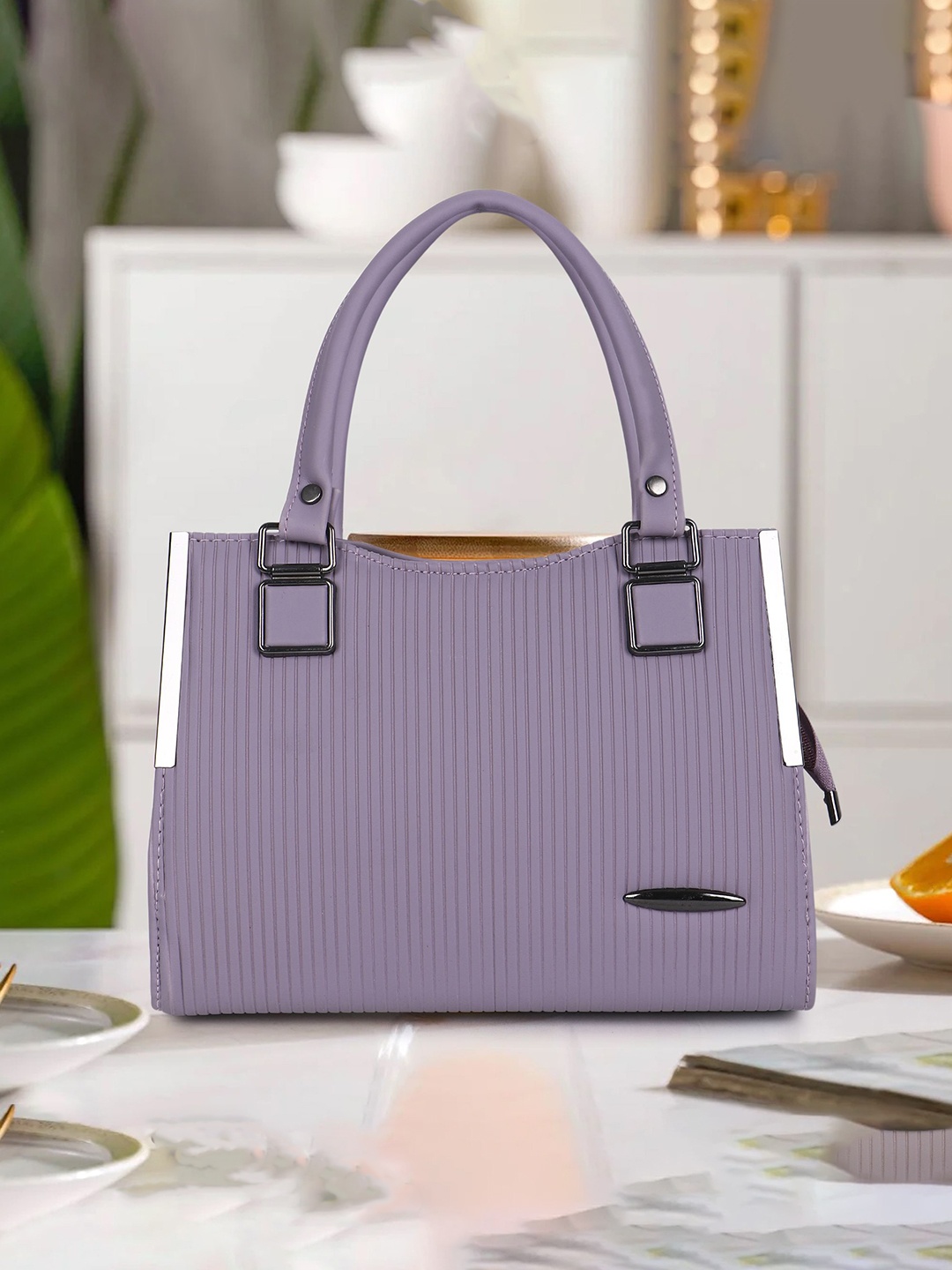 

LADY QUINTON Checked PU Structured Handheld Bag, Purple