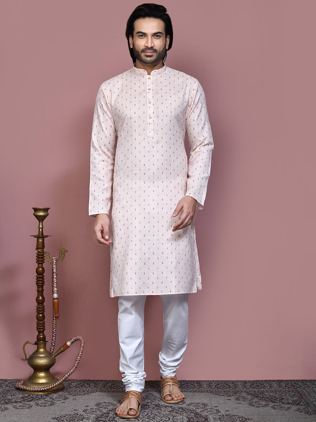 

RANAK Men Regular Pure Cotton Kurta with Pyjamas, Beige