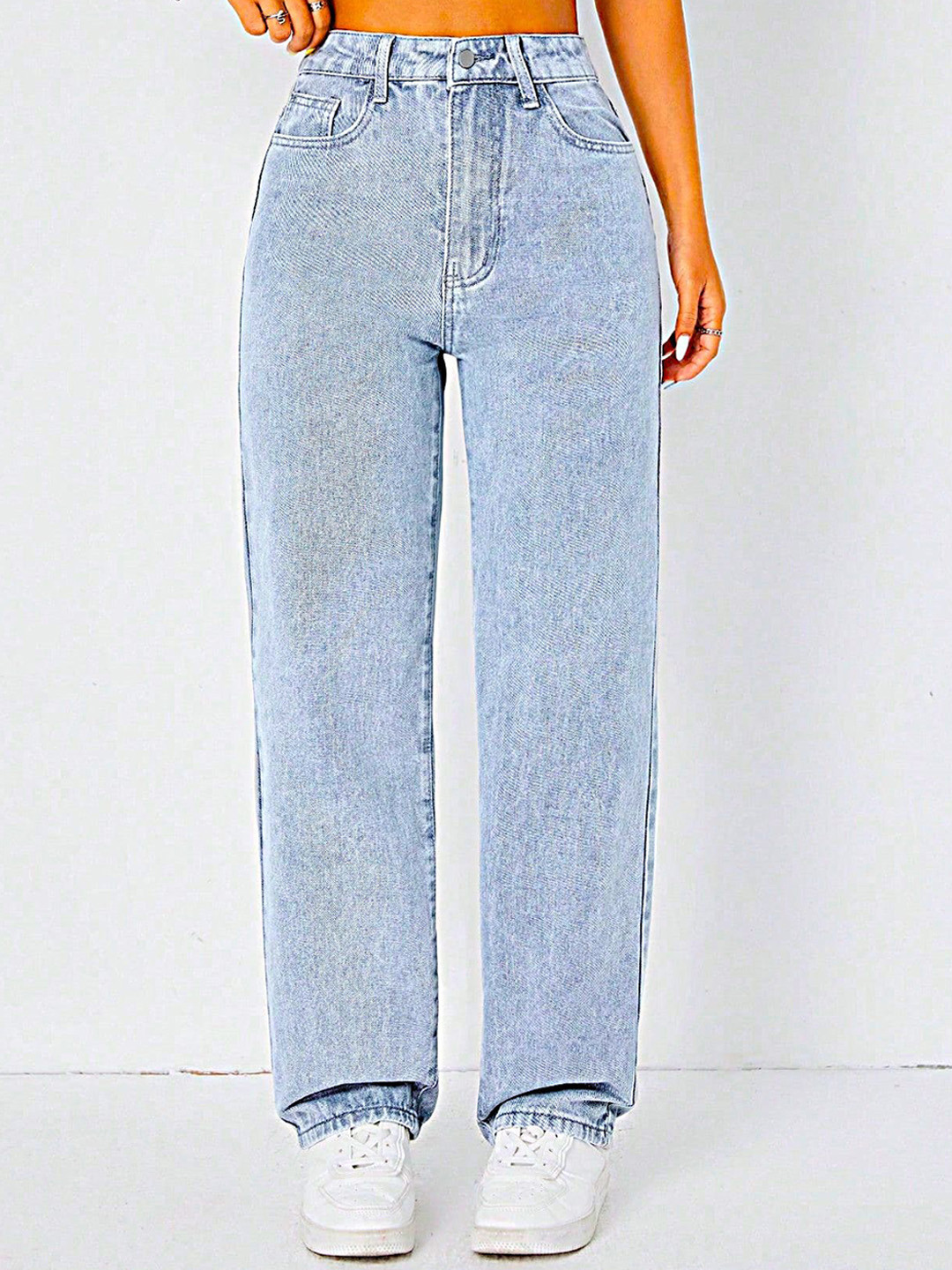 

DressBerry Women Comfort Straight Fit High-Rise Light Fade Acid Wash Stretchable Jeans, Blue