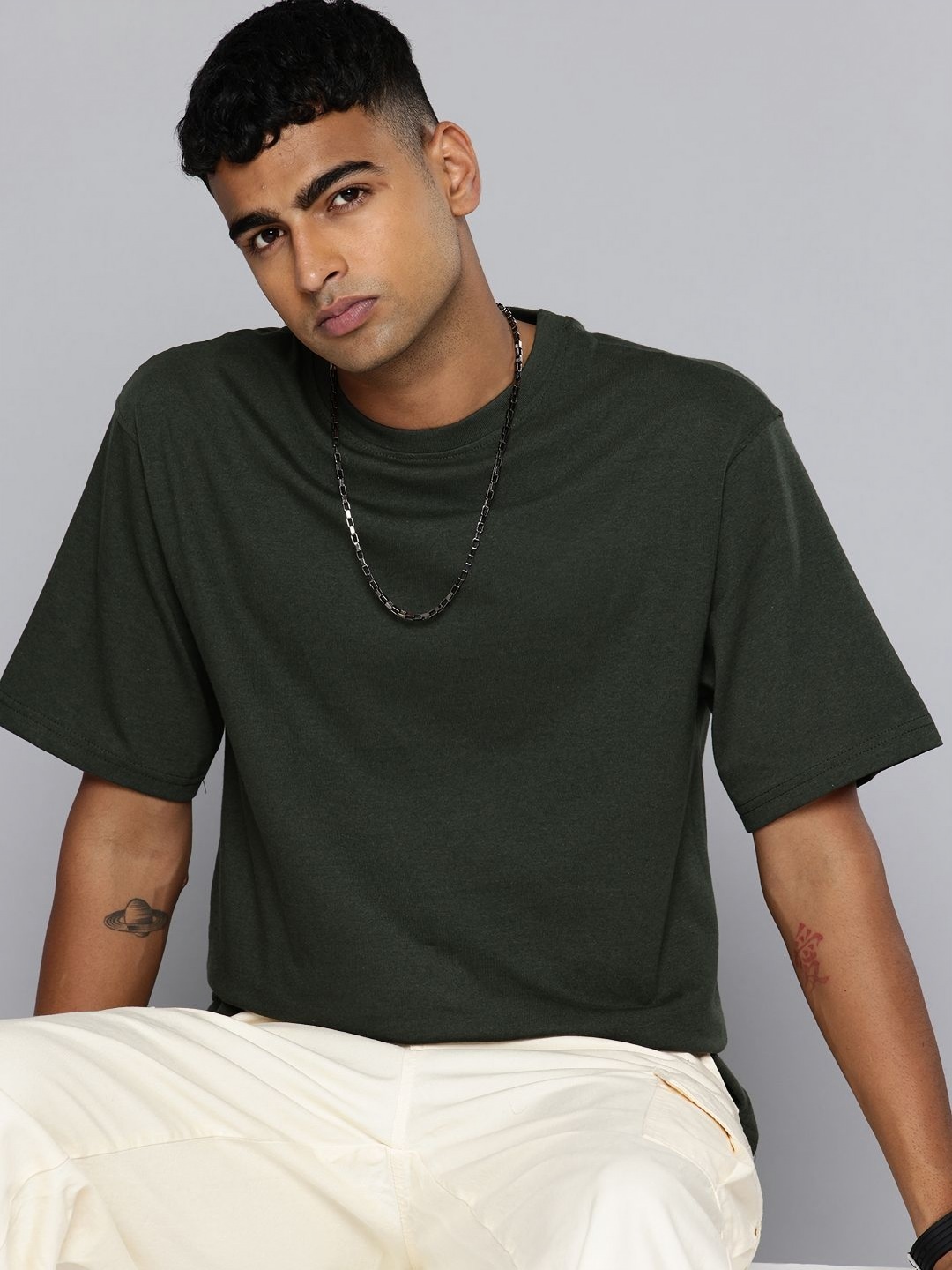 

R.Code by The Roadster Life Co. Men Printed Applique T-shirt, Olive