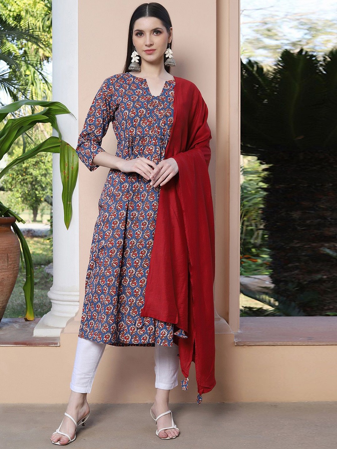 

KALINI Women Ethnic Motifs Printed Regular Kurta with Trousers & With Dupatta, Navy blue