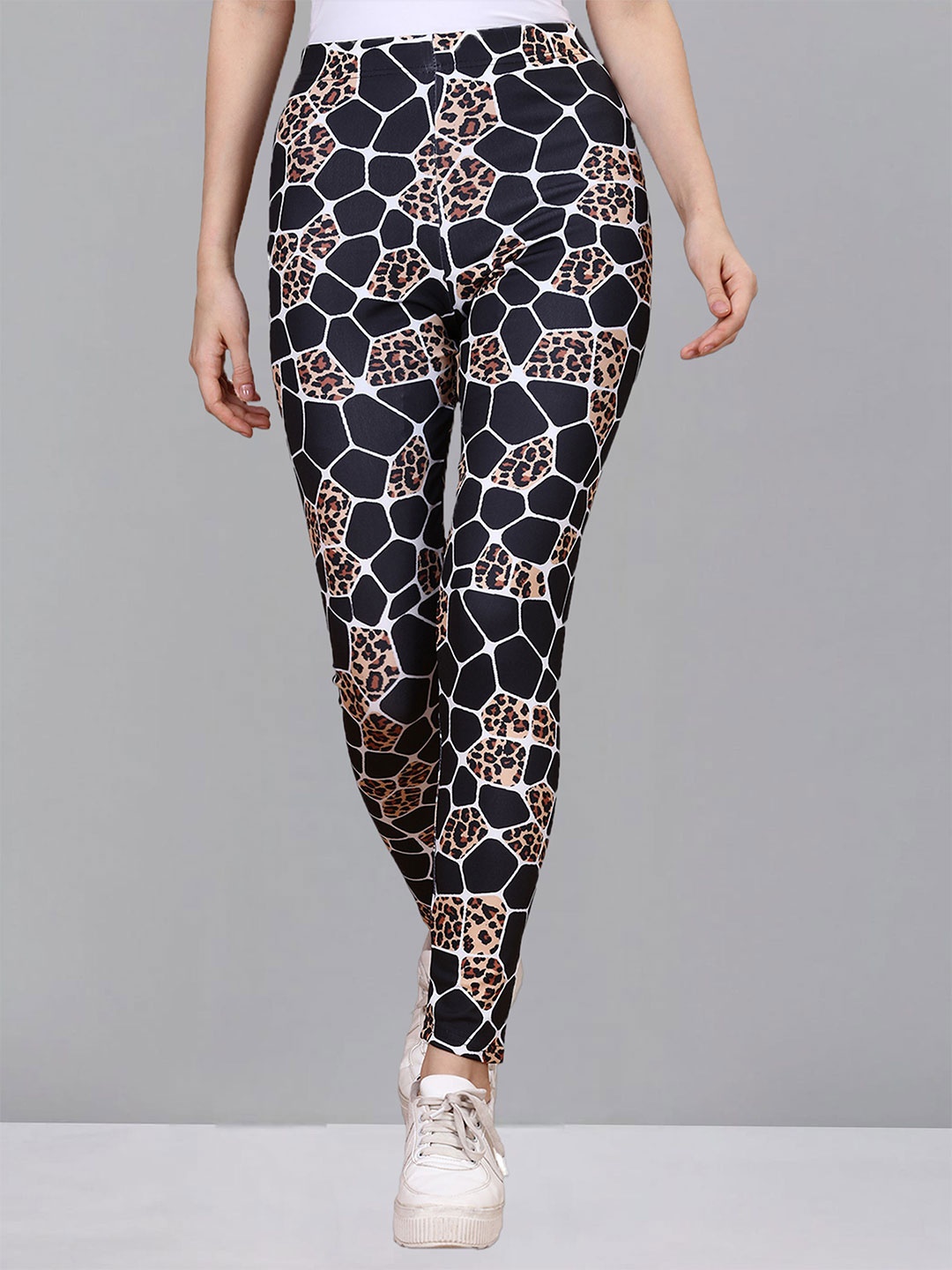

DTR FASHION Printed Mid-Rise Ankle-Length Gym Tights, Black