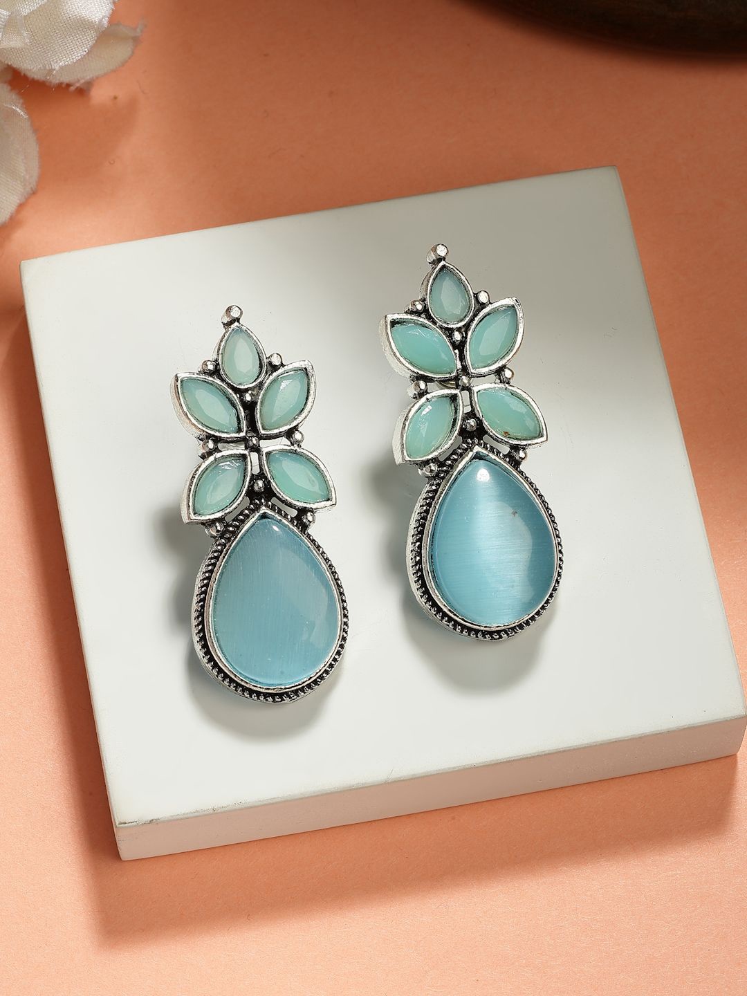 

NVR Women Silver Plated Artificial Stones Contemporary Drop Earrings, Blue