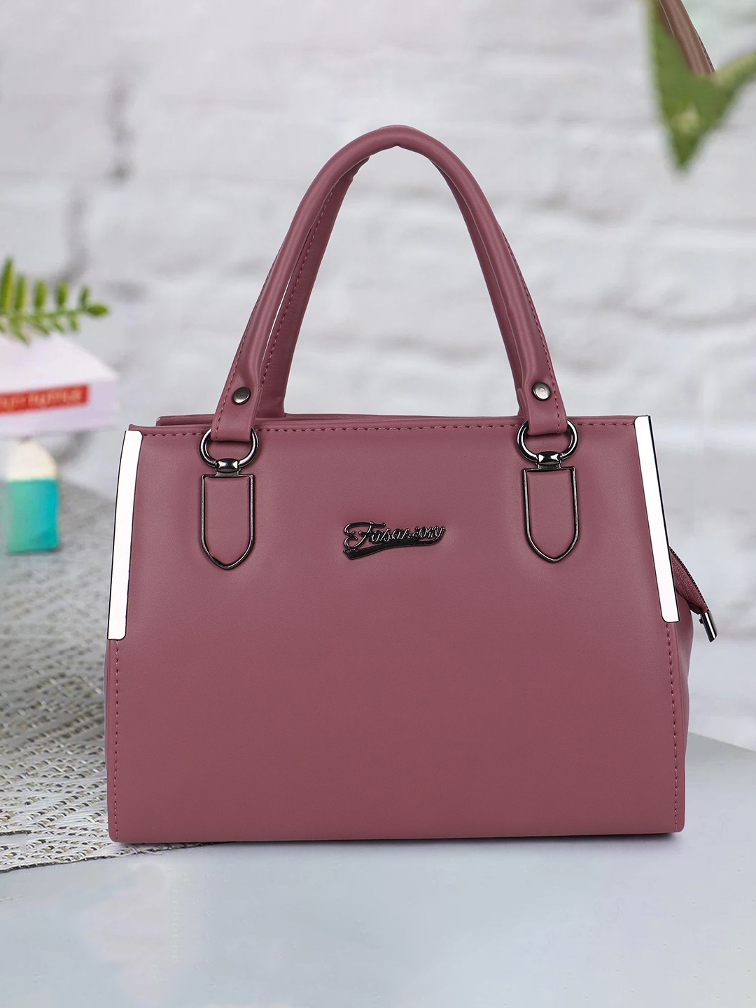 

LADY QUINTON PU Structured Handheld Bag with Applique, Pink