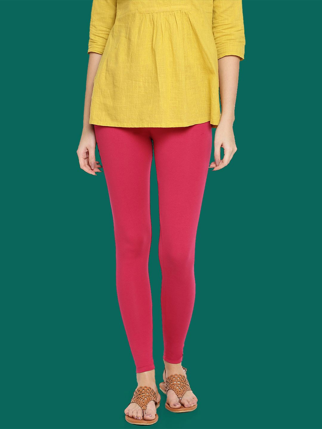 

TWIN BIRDS Women Cotton Blend Solid Bubble Gum Ankle Length Leggings, Pink