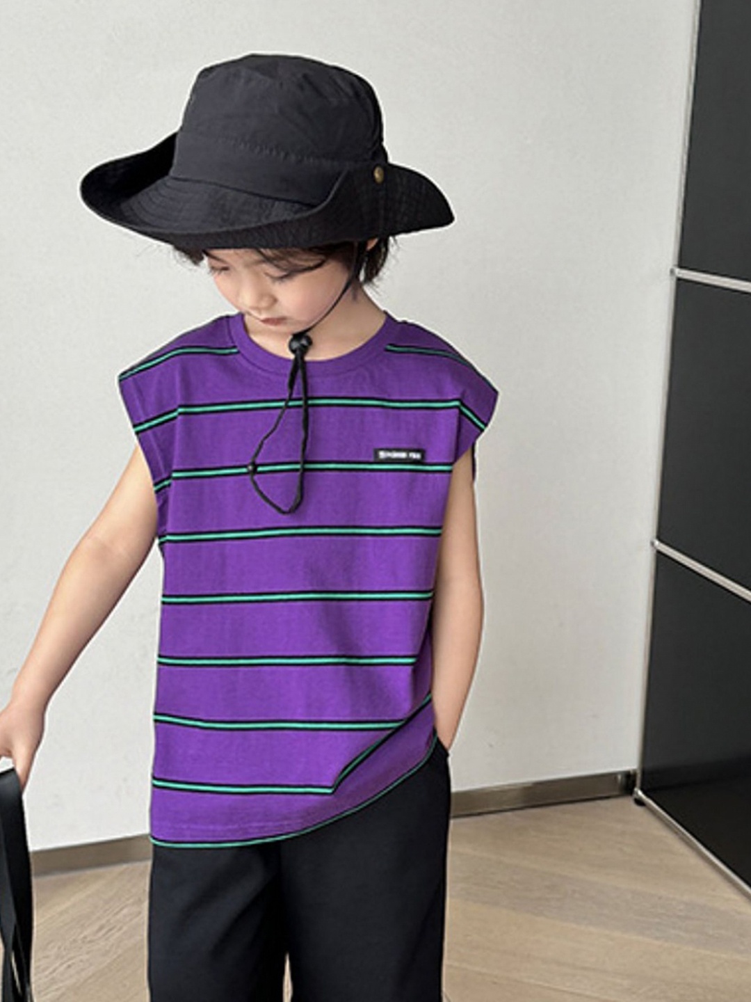 

LULU & SKY Boys Striped Round Neck Cotton T-shirt, Purple