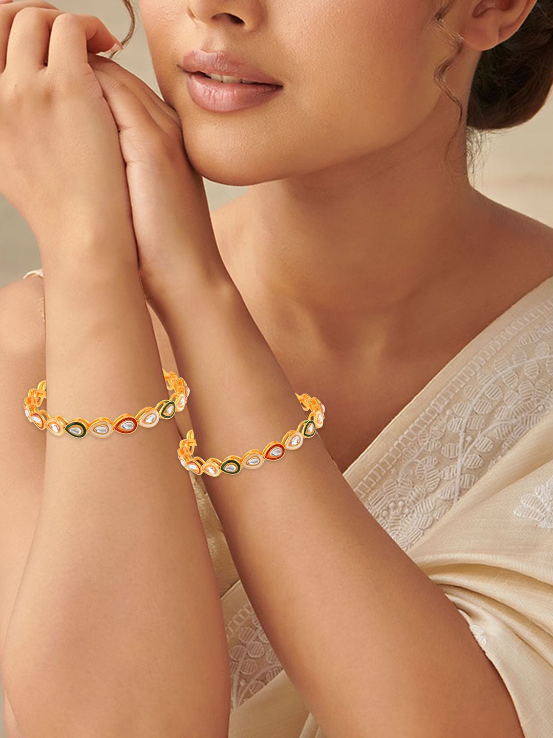 

MEMOIR Set Of 2 Gold-Plated Kundan Stones Studded Bangles