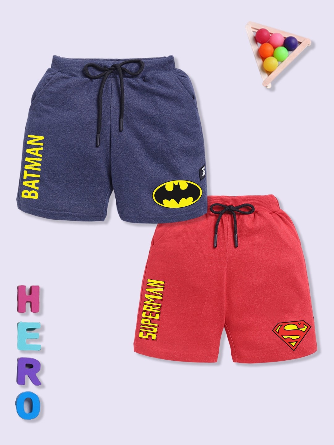 

YK X Minute Mirth Boys Assorted Pack Of 2 Superman Printed Cotton Shorts