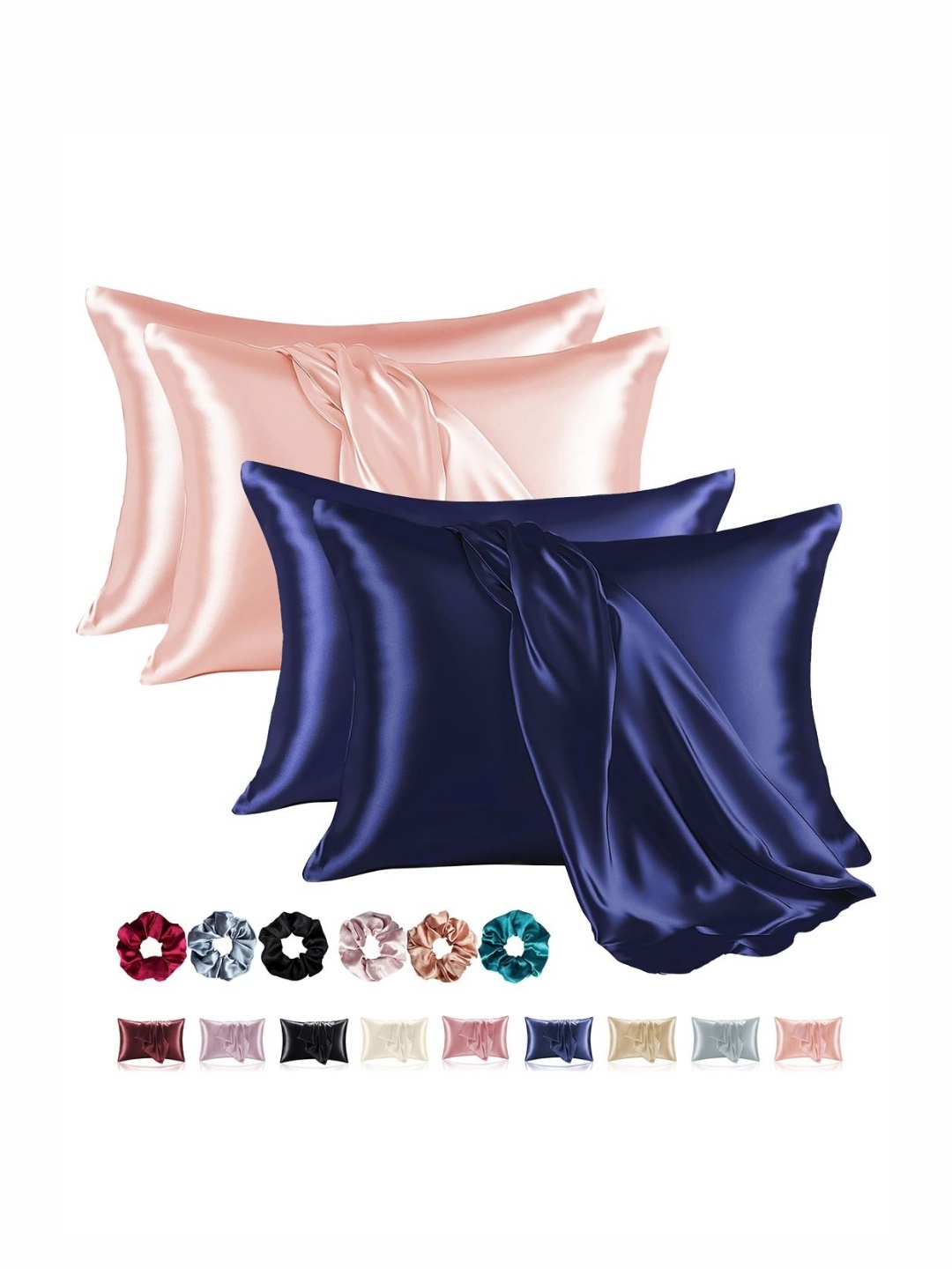 

Aura Navy Blue & Pink 4 Pieces Solid Pure Silk Rectangle Pillow Covers