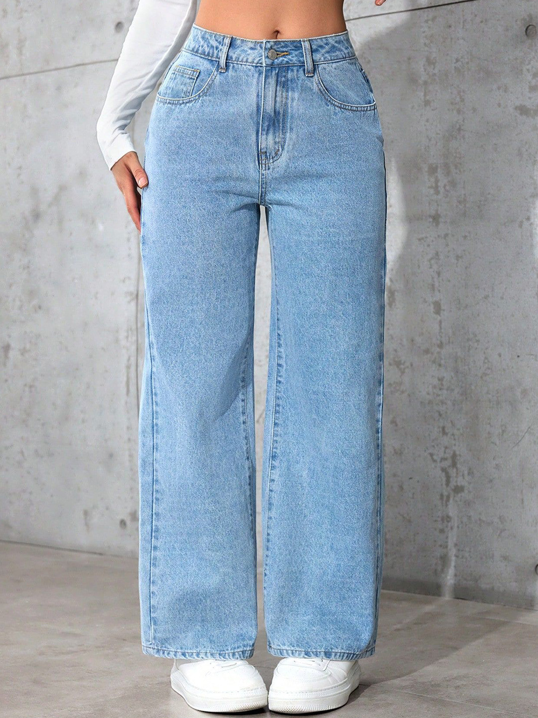 

DressBerry Women Comfort Straight Fit High-Rise Light Fade Acid Wash Stretchable Jeans, Blue