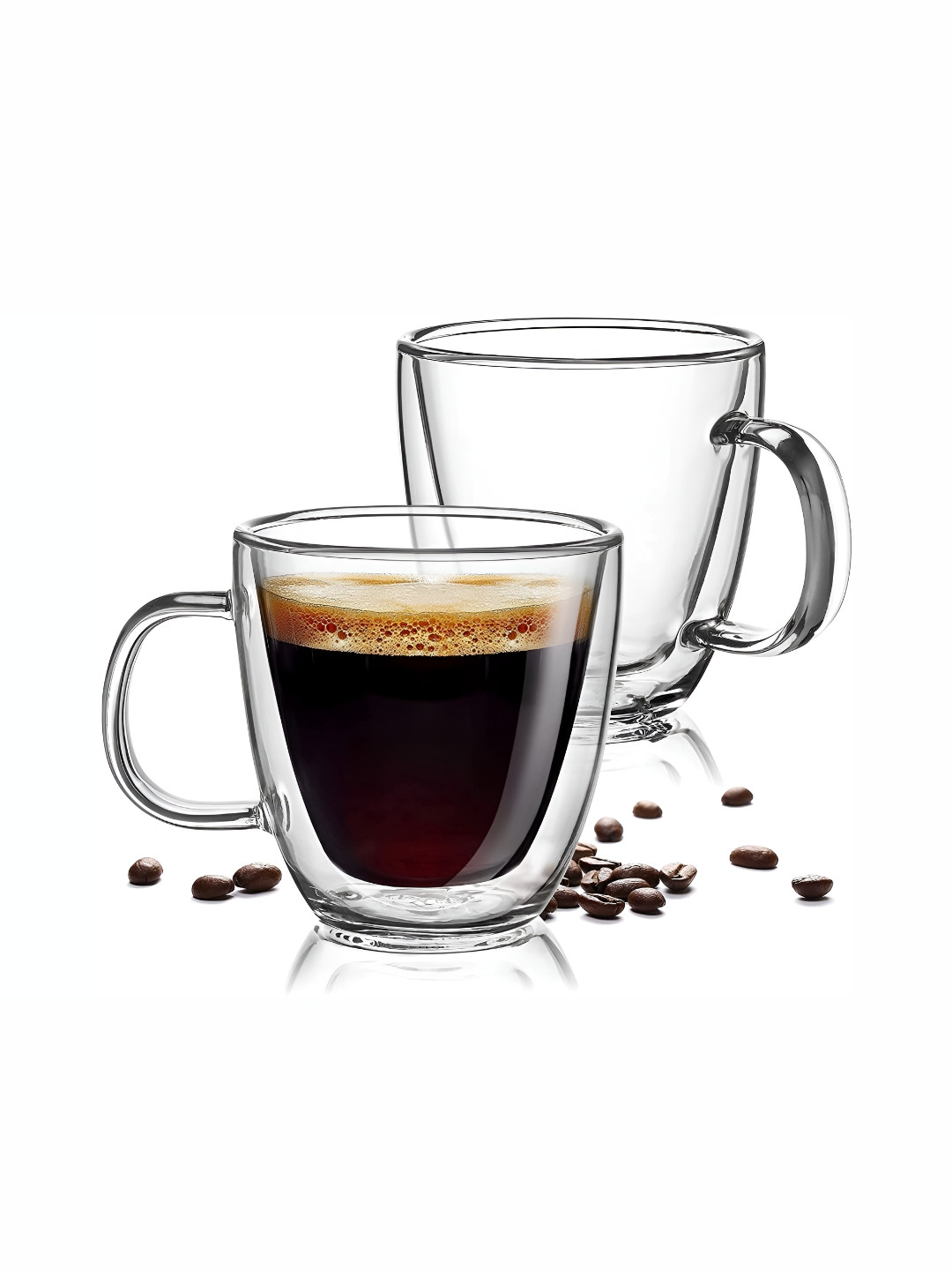 

Baskety Transparent 2 Pieces Glass Glossy Coffee Mugs With Handle 150ml
