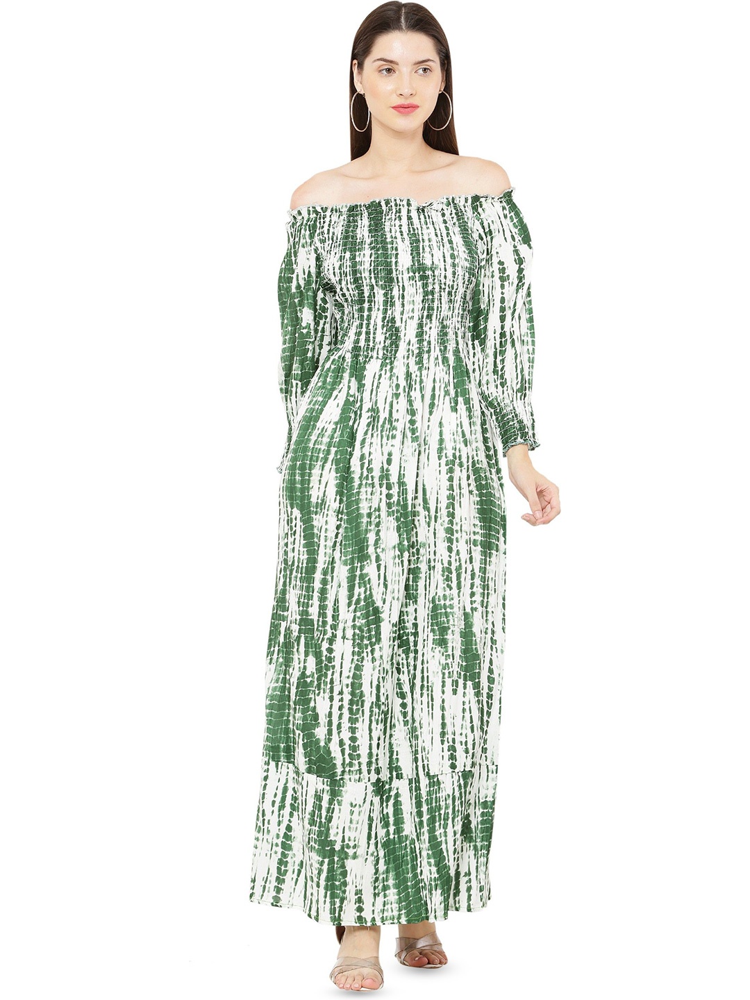 

YLCOMPANY Floral Print Off-Shoulder A-Line Maxi Dress, Green