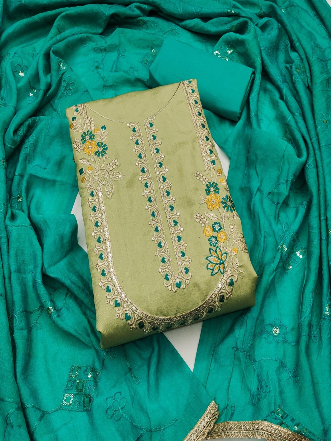 

Panzora Embroidered Sequinned Cotton Unstitched Dress Material, Green