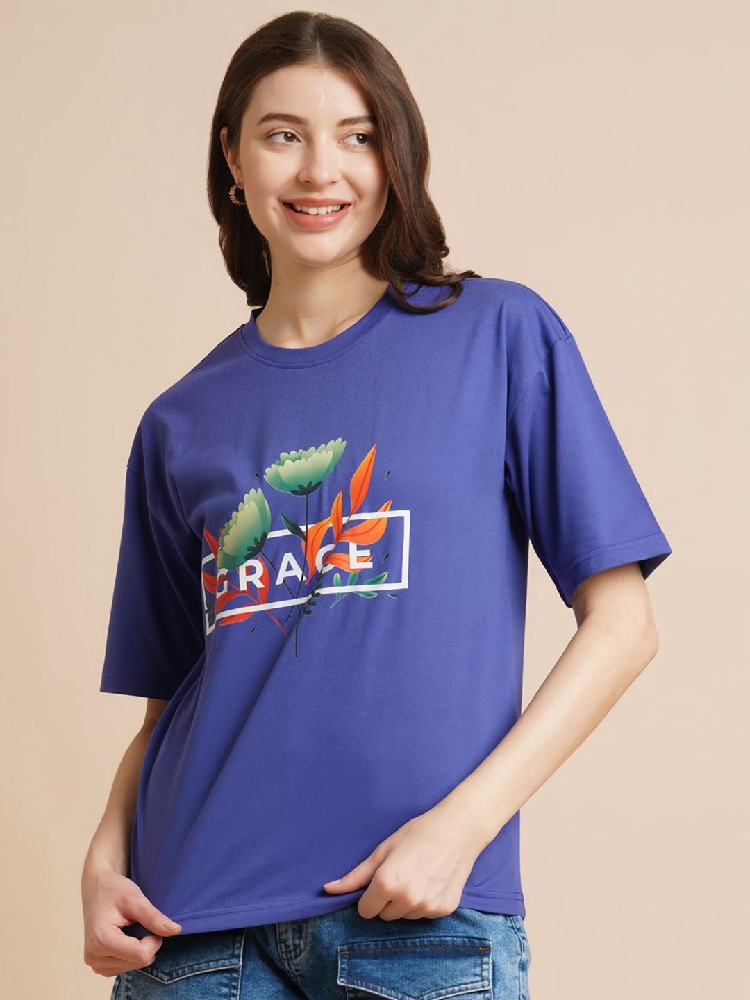 

DressBerry Women Typography Printed Applique T-shirt, Blue