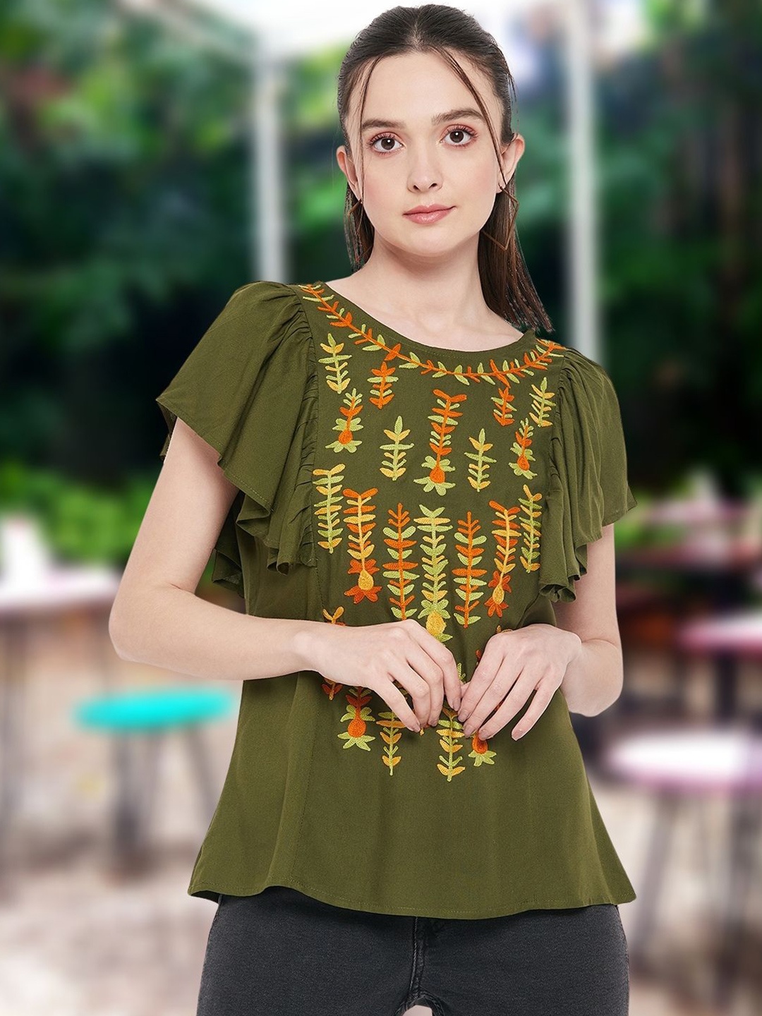 

DressBerry Embroidered Top, Green
